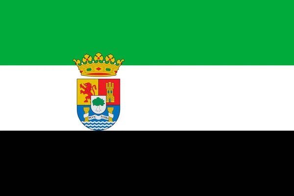 Bovenaanzicht Van Vlag Extremadura Met Wapen Spanje Spaans Reis Patriottenconcept — Stockfoto