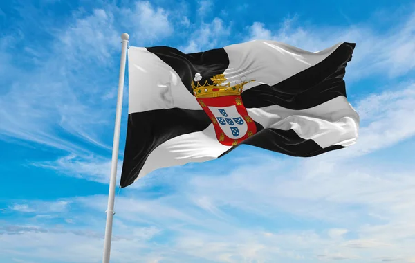 Zászló Ceuta Spanyolország Felhős Háttér Naplemente Panorámás Kilátás Spanyol Utazási — Stock Fotó
