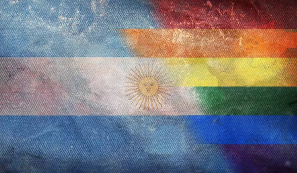 Vista Superior Bandera Nacional Retro Lgbt Argentina Con Textura Grunge — Foto de Stock