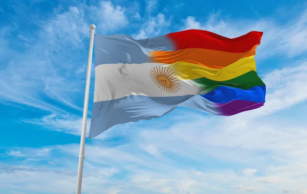 Национальный Флаг Аргентины Размахивающий Ветру Облачном Небе Концепция Свободы Любви — стоковое фото