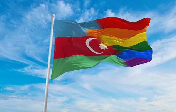 Nationale Lgbt Vlag Van Azerbeidzjan Vlag Zwaaien Wind Bewolkte Lucht — Stockfoto