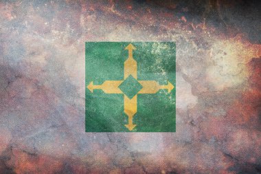 Brezilya 'nın en iyi retro bayrak görüntüsü Federal Distrito, grunge desenli. Brezilyalı vatansever ve seyahat konsepti. Bayrak direği yok. Uçak tasarımı, tasarım. Bayrak arkaplanı