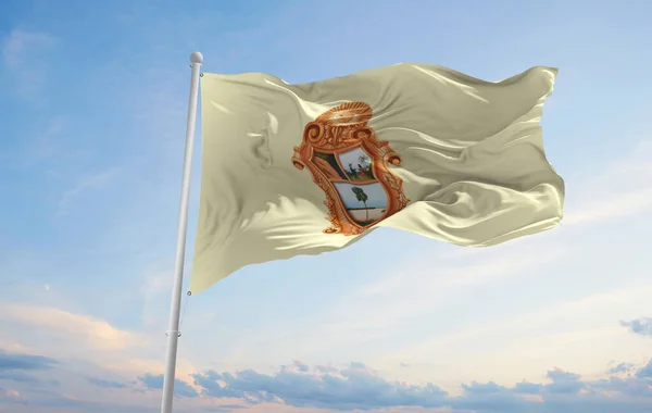 Bandera Manaus Brasil Fondo Cielo Nublado Puesta Del Sol Vista — Foto de Stock