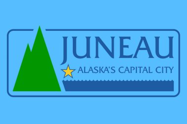 Juneau ilçesinin en iyi manzarası, Alaska bayrağı, ABD, bayrak direği yok. Uçak tasarımı, tasarım. Bayrak arkaplanı