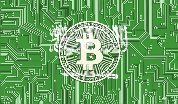 Suudi Arabistan Bayrağı Bitcoin Entegre Devre Kurulu Deseni Bitcoin Stok — Stok fotoğraf