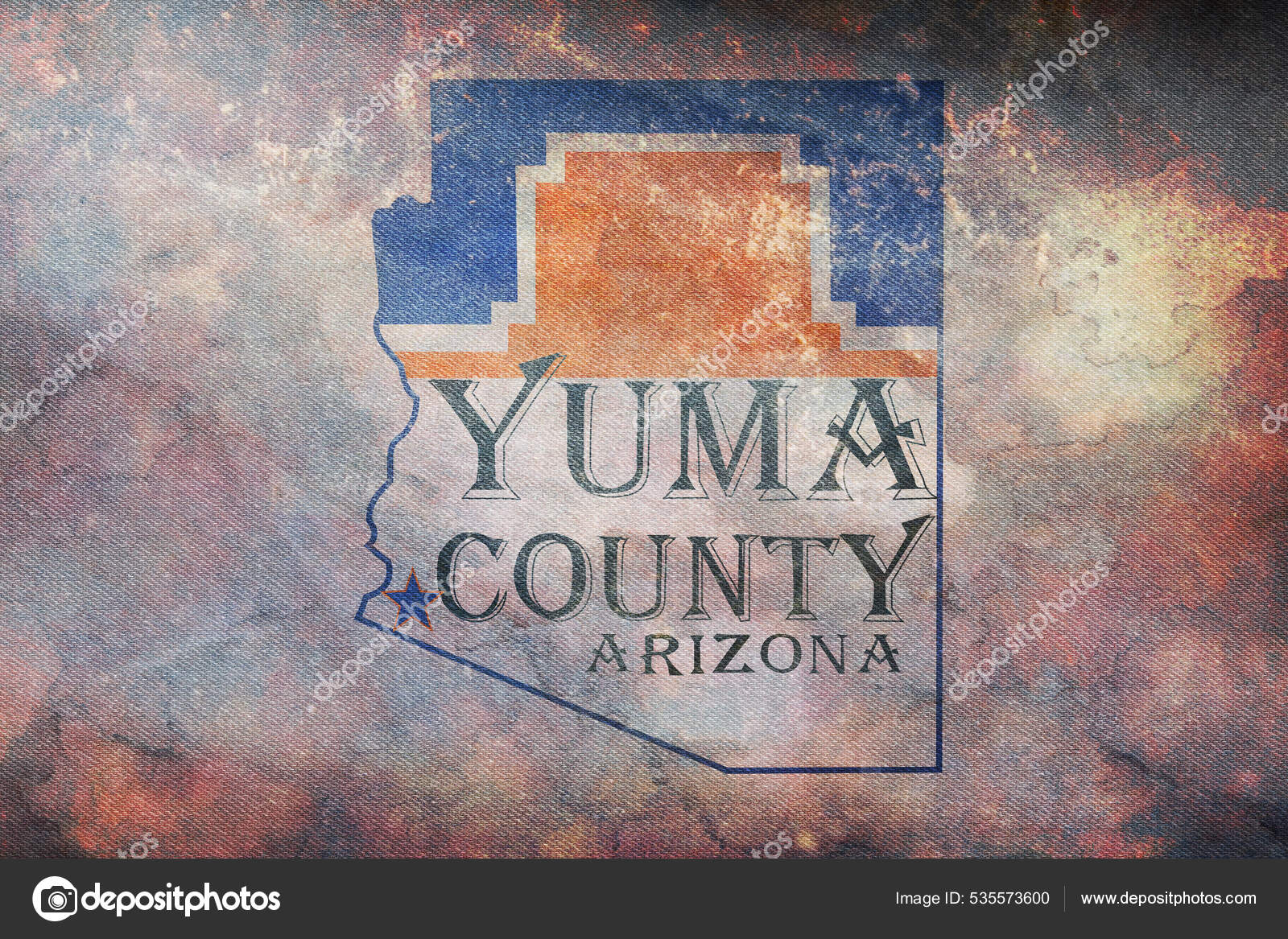 Top View Retro County Yuma Arizona Flag Grunge Texture Usa Stock Photo