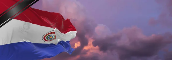 Bandeira Nacional Paraguai Com Fita Luto Memória Das Vítimas Guerra — Fotografia de Stock