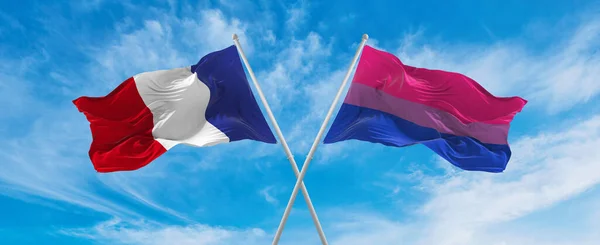 Attraversato Bandiere Nazionali Della Francia Isessualità Orgoglio Bandiera Sventola Nel — Foto Stock