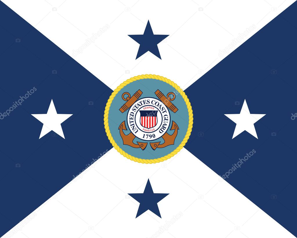 Minsk, Belarus - May, 2021: Top view of flag of Vice Commandant of the United States Coast Guard, USCG, no flagpole. Plane design, layout. Flag background.