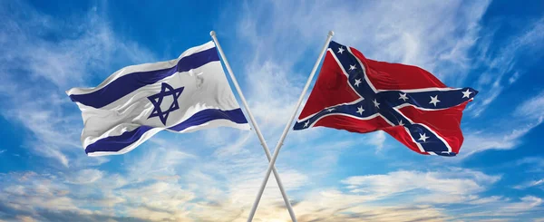 Traversé Les Drapeaux Nationaux Israël Bataille Confédérée Dixie Agitant Dans — Photo