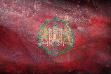 İspanya 'nın eski Valladolid bayrağının grunge desenli üst görüntüsü. İspanyol seyahati ve vatanseverlik kavramı. Bayrak direği yok. Uçak tasarımı planı. Bayrak arkaplanı