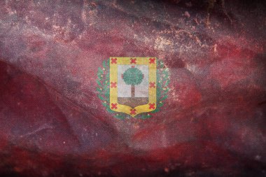 İspanya 'nın eski Vizcaya bayrağının grunge desenli üst görüntüsü. İspanyol seyahati ve vatanseverlik kavramı. Bayrak direği yok. Uçak tasarımı planı. Bayrak arkaplanı