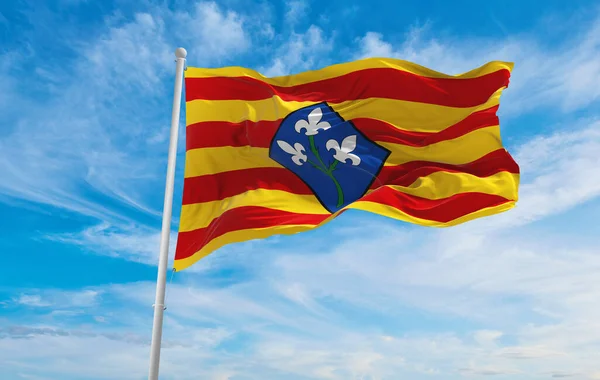 Bandeira Lerida Espanha Fundo Céu Nublado Pôr Sol Vista Panorâmica — Fotografia de Stock