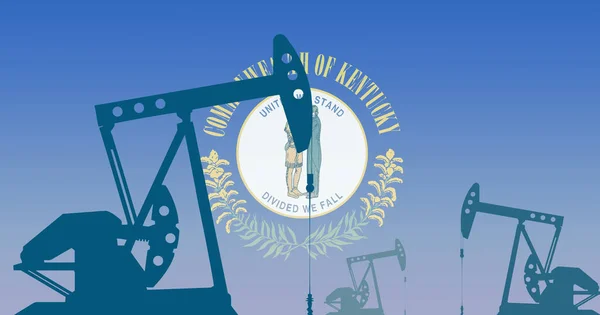 Silhouette Einer Ölpumpe Gegen Flagge Des Bundesstaates Kentucky Förderung Von — Stockfoto