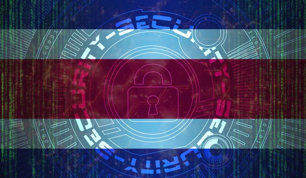 Nasjonal Cybersikkerhet Costa Rica Digital Bakgrunnsdatavern Sikkerhetssystemkonseptet Låsesymbol Mørk Flaggbakgrunn – stockfoto