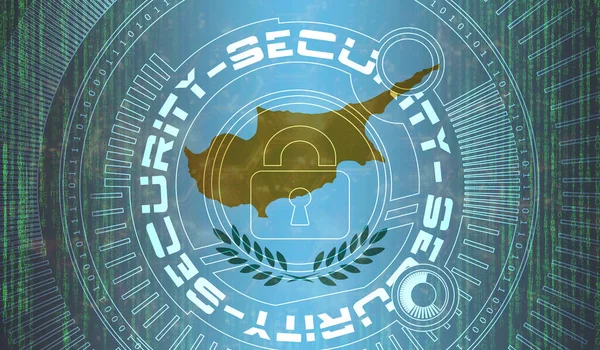 Kypros Nasjonale Datasikkerhet Digital Bakgrunnsdatavern Sikkerhetssystembegrepet Låsesymbol Mørk Flaggbakgrunn – stockfoto