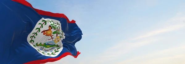 Officiële Vlag Van Belize Bij Bewolkte Hemel Achtergrond Zonsondergang Panoramisch — Stockfoto
