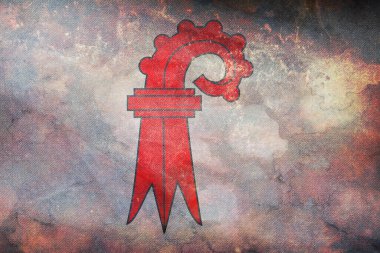 İsviçre 'nin Basel Diyarı' nın eski kanton bayrağının grunge dokusuyla en üst görüntüsü. İsviçre seyahati ve vatanseverlik kavramı. Bayrak direği yok. Uçak tasarımı, tasarım. Bayrak arkaplanı