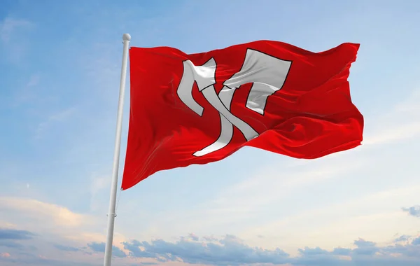 Zászló Biel Svájc Felhős Égbolt Háttér Naplemente Panorámás Kilátás Svájci — Stock Fotó
