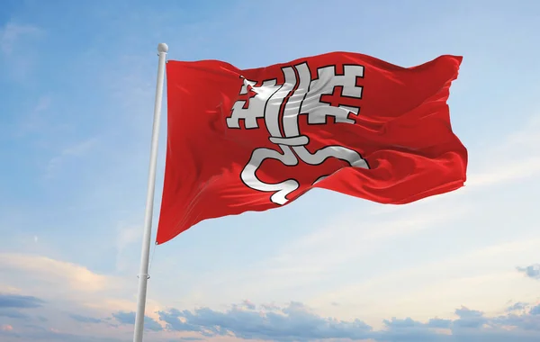 Zászló Canton Nidwalden Svájc Felhős Égbolt Háttér Naplemente Panorámás Kilátás — Stock Fotó