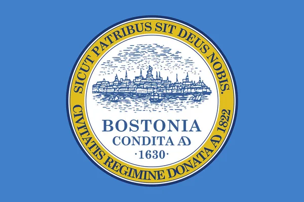 Boston bayrağının en üst görüntüsü, Amerika 'nın çözülmüş eyaletleri. ABD seyahati ve vatanseverlik kavramı. Bayrak direği yok. Uçak tasarımı, tasarım. Bayrak arkaplanı