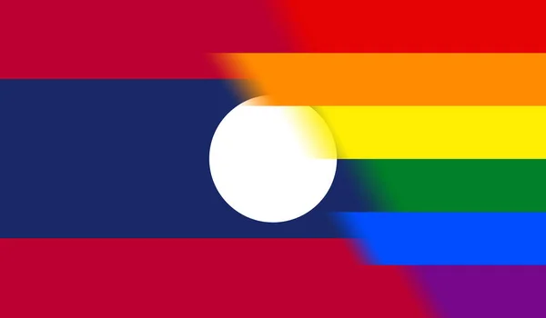 Верхній Вигляд Національного Прапора Лаосу Флагштока Дизайн Площини Макета Фон — стокове фото