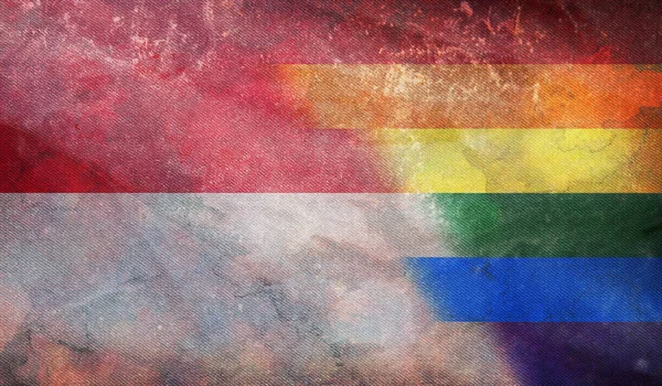 Vista Superior Bandeira Retro Lgbt Nacional Mônaco Com Textura Grunge — Fotografia de Stock