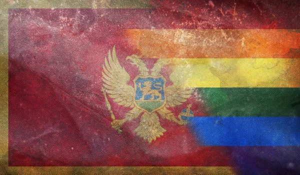 Top View National Lgbt Retro Flag Montenegro Grunge Texture Flagpole — Stock Photo, Image