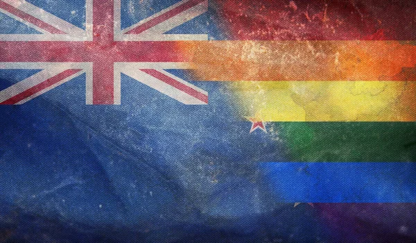 Vista Superior Bandera Nacional Lgbt Retro Nueva Zelanda Con Textura — Foto de Stock