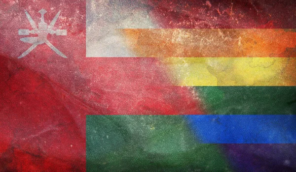 Grunge Desenli Bayrak Direği Olmayan Umman Ulusal Lgbt Retro Bayrağının — Stok fotoğraf