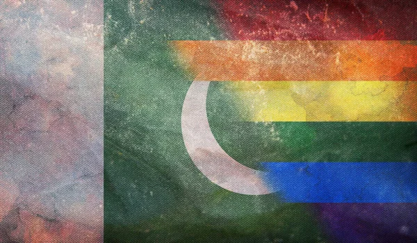 Top View National Lgbt Retro Flag Pakistan Grunge Texture Flagpole — Stockfoto