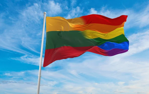 National Lgbt Flag Lithuania Flag Waving Wind Cloudy Sky Freedom — Stockfoto