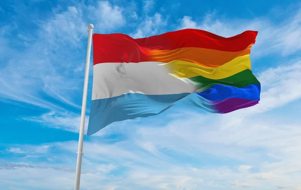 National Lgbt Flag Luxembourg Flag Waving Wind Cloudy Sky Freedom — Stockfoto