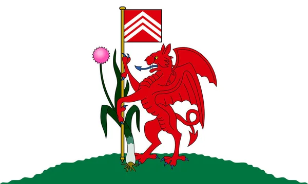 Top View Cardiff Flag United Kingdom Great Britain England Flagpole — Stock Photo, Image