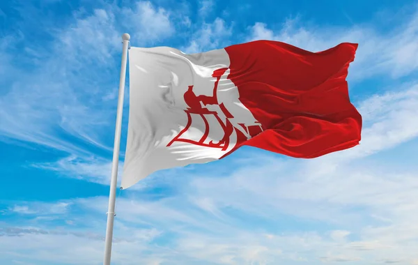 Zászló Horningsea Falu Felhős Háttér Naplemente Panorámás Kilátás Nagy Britannia — Stock Fotó