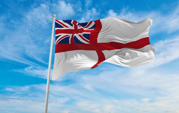 Bandeira Naval Ensign United Kingdom Cloudy Sky Background Sunset Panoramic — Fotografia de Stock