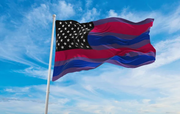 Флаг Биамерики Размахивающий Ветру Облачном Небе Концепция Свободы Любви Гордость — стоковое фото
