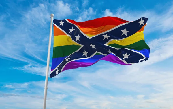 Bandera Confederada Lgbt Ondeando Viento Cielo Nublado Concepto Libertad Amor — Foto de Stock