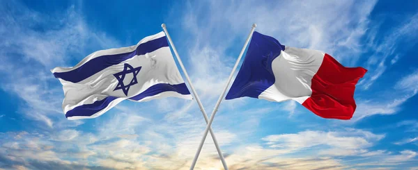 Croisé Drapeaux Nationaux Israël France Drapeau Agitant Dans Vent Ciel — Photo