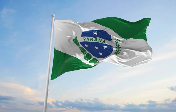 Vlag Van Parana Brazilië Bij Bewolkte Hemel Achtergrond Bij Zonsondergang — Stockfoto