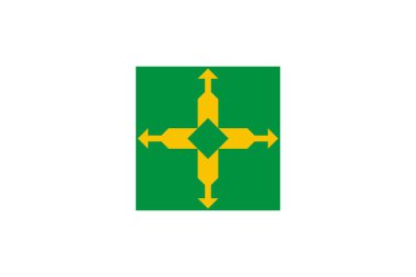 Brezilya Federal Bölgesi bayrağının en üst görüntüsü. Brezilya seyahati ve vatanseverlik kavramı. Bayrak direği yok. Uçak tasarımı, tasarım. Bayrak arkaplanı