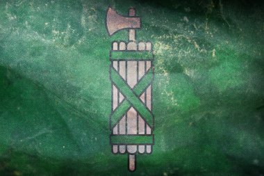 İsviçre, Sankt Gallen 'in retro bayrak manzarası grunge desenli. İsviçre seyahati ve vatanseverlik kavramı. Bayrak direği yok. Uçak tasarımı, tasarım. Bayrak arkaplanı