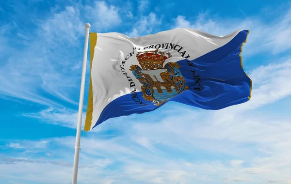 Bandera Provincia Pontevedra España Fondo Cielo Nublado Puesta Del Sol — Foto de Stock