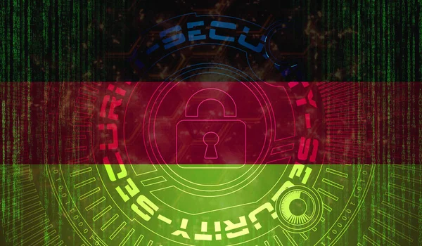 Nasjonal Cybersikkerhet Tyskland Digital Bakgrunnsdatavern Sikkerhetssystemets Konsept Låsesymbol Mørk Flaggbakgrunn – stockfoto