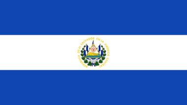Resmi El Salvador bayrağının üst görüntüsü. seyahat ve vatanseverlik kavramı. Bayrak direği yok. Uçak tasarımı, tasarım. Bayrak arkaplanı