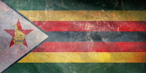 Vista Dall Alto Della Bandiera Ufficiale Retrò Zimbabwe Con Grunge — Foto Stock