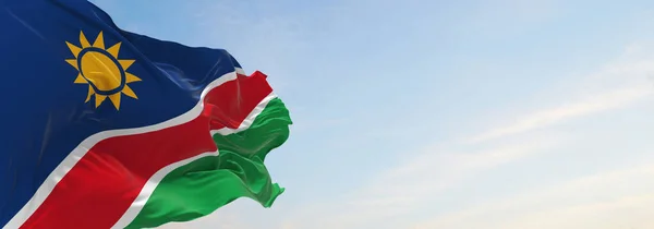 Hivatalos Zászló Namíbia Felhős Háttér Naplemente Panorámás Kilátás Hazafi Utazási — Stock Fotó