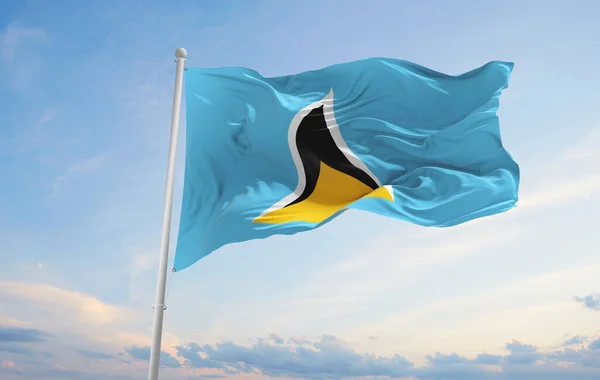 Officiële Vlag Van Saint Lucia Bij Bewolkte Hemel Achtergrond Zonsondergang — Stockfoto