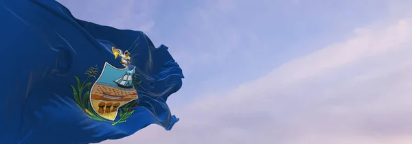 夕日の曇り空の背景にある米国ペンシルベニア州アレゲニー郡の旗 パノラマビュー アレゲニー ペンシルベニア州についての愛国的な概念と広いバナーのためのスペースをコピーします 3Dイラスト — ストック写真