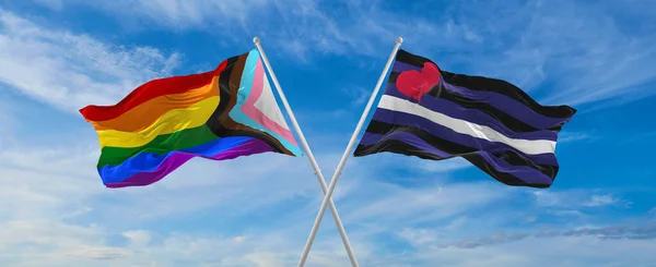 Crossed Flags Progress Lgbt Pride Leather Latex Bdsm Pride Waving — Stockfoto